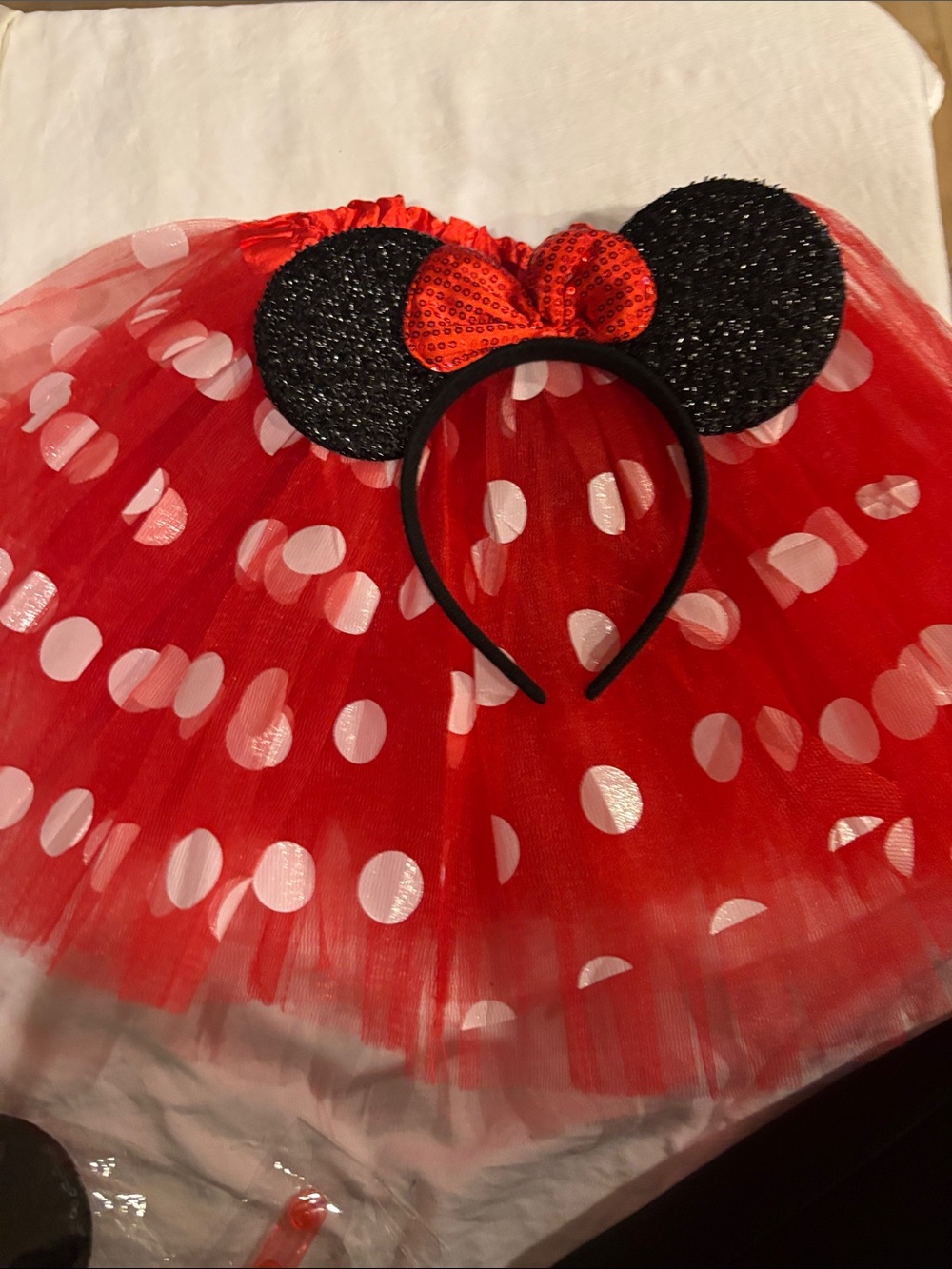 Minnie Mouse Red Polka Dot Kids Disney long sleeve shirt,I added Tutu & Headband - Picture 3 of 5